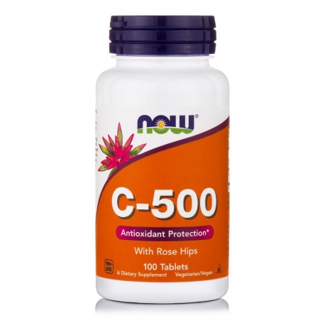 Vitamin C 500 with Rose Hips 100 ταμπλέτες - Now / Αντιοξειδωτική Βιταμίνη C-50