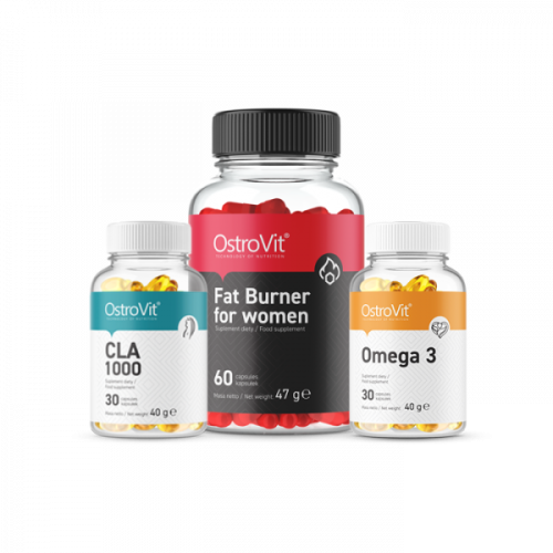 Fat Burner For Woman 60 Caps + CLA 1000 mg 30 Caps + Omega 3 1000 mg 30 Caps
